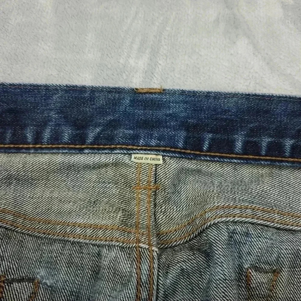 J Crew 770 Jeans Mens 38x32 Kaihara Japanese Denim Slim Straight Distressed - Picture 6 of 13